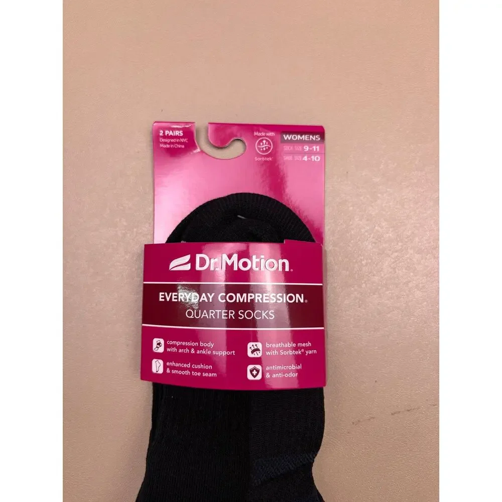 Dr. Motion Women’s Everyday Compression Quarter Socks 2 Pair Black 9-11 NIP